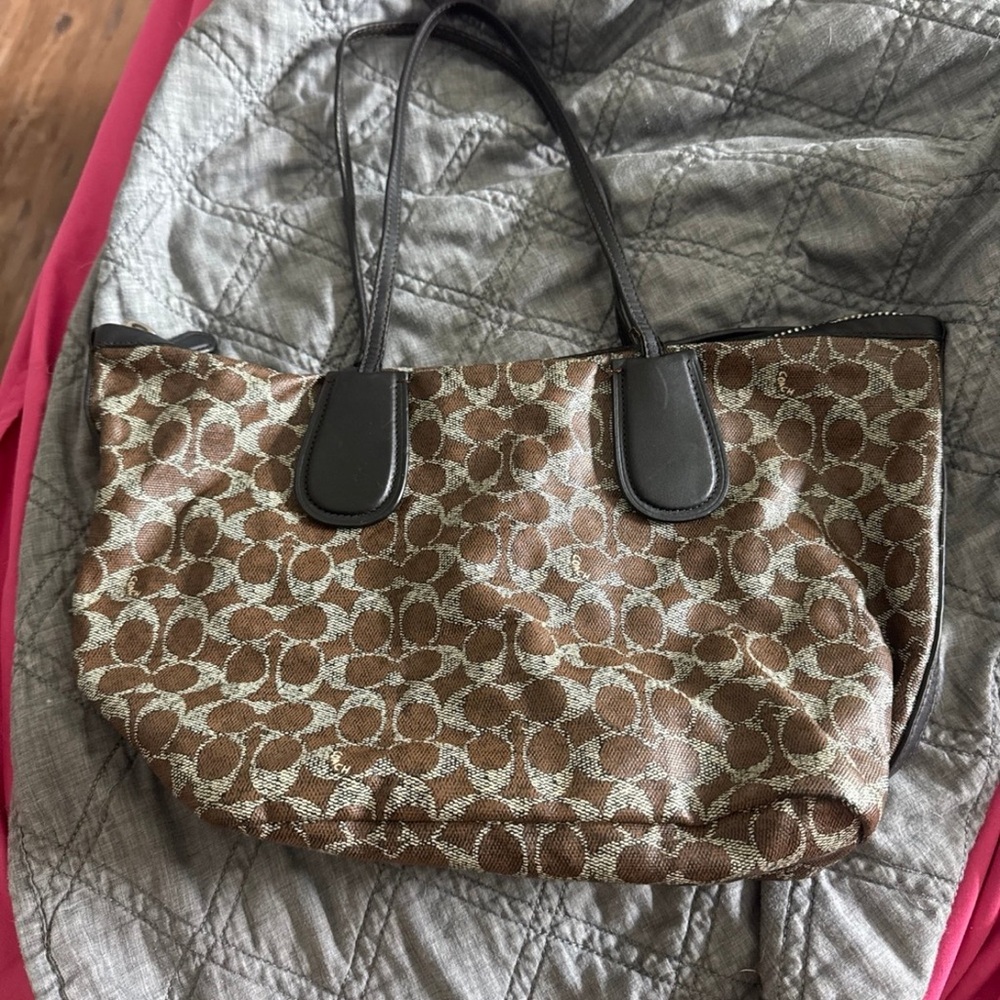 Coach Brown and Cream Patterned Shoulder Bag
